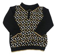 Černo-béžovo-bílý vzorovaný svetr s límečkem Matalan