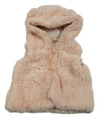 Světlerůžová kožešinová podšitá vesta s kapucí 