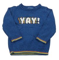 Modrý melírovaný svetr s nápisy F&F