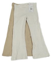 Nové - 2x žebrované flare legíny béžové+ pruhované F&F