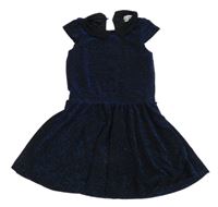 Černo-modré třpytivé šaty s límečkem