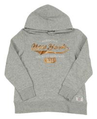 Šedá melírovaná mikina s nápisem a kapucí H&M