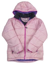 Růžová šusťáková zimní bunda s potiskem a kapucí H&M