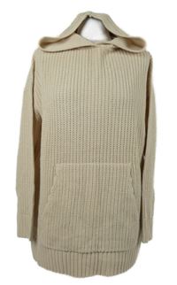 Dámský béžový vzorovaný oversized svetr s klokankou a kapucí Threadbare