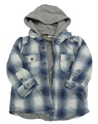 Modro-bílá kostkovaná podšitá košilová bunda s kapucí H&M