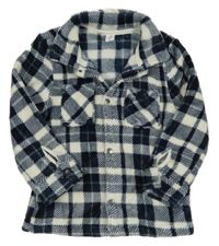 Tmavomodro-bílá kostkovaná chlupatá košilová bunda Topolino