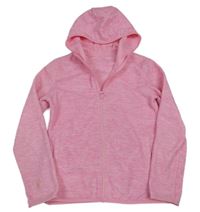 Růžová melírovaná fleecová propínací mikina s kapucí Dunnes