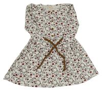 Bílé květované bavlněné šaty s páskem