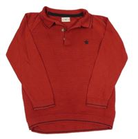 Červený žebrovaný lehký svetr s hvězdičkou a límečkem F&F