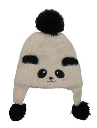 Světlerůžová chlupatá čepice s pandou a bambulí Tu