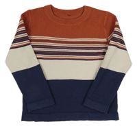 Cihlovo-tmavomodro-béžový svetr s pruhy George