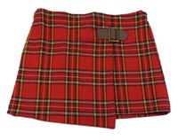 Červeno-bílo-žlutá kostkovaná sukně s přezkou 