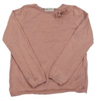 Růžový třpytivý svetr s mašlí H&M