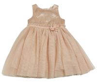 Světlerůžové saténovo/tylové slavnostní šaty s květem H&M