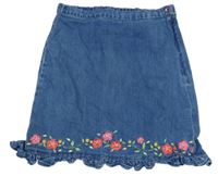 Modrá riflová sukně s kytičkami 