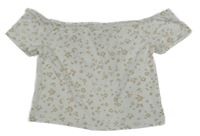 Bílo-béžové vzorované crop tričko 