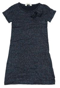 Tmavomodro-barevné třpytivé úpletové šaty s mašlí H&M