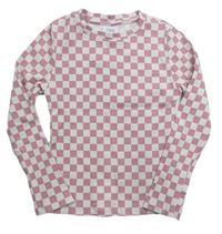 Růžovo-bílé kostkované žebrované triko Zara
