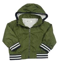 Khaki šusťáková jarní bunda s pruhy a kapucí H&M