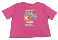 Růžové crop tričko s palmami a nápisy Primark 