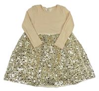 Pudrovo-smetanové bavlněno/tylové šaty s flitry H&M