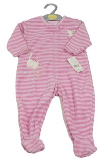 Nové - růžový pruhovaný fleecový overal s kočkami Mothercare 