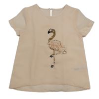 Broskvová šifonová halenka s plameňákem z flitrů Nutmeg