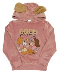 Růžová plyšová mikina s pejsky - Tlapková patrola a kapucí Nickelodeon 