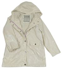 Bílý koženkový zateplený kabát s kapucí Tu