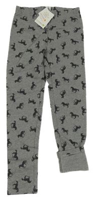 Nové - Šedé teplé legíny s koníky Yigga 