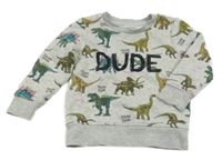 Světlešedá melírovaná mikina s dinosaury C&A