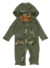 Khaki bavlněná kombinéza s dinosaury a kapucí Tu