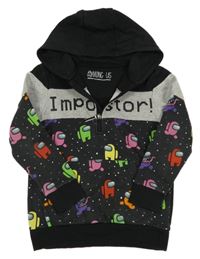 Černo-šedá mikina Amung Us s kapucí