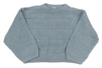 Modrošedý oversize svetr s dirkovaným vzorem Topolino