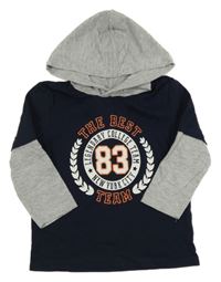 Tmavomodro-šedé triko s číslem a kapucí Topolino 