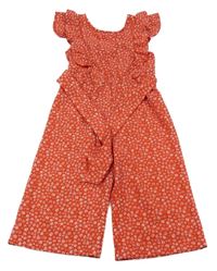 Červený culottes overal s kytičkami Matalan