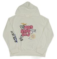 Bílá mikina s nápisy a kapucí 