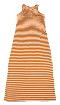 Bílo-oranžové pruhované žebrované dlouhé šaty Name it