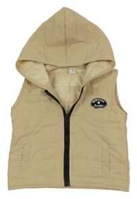 Béžová šusťáková prošívaná zateplená vesta s kapucí Shein