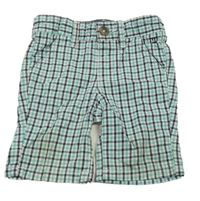 Zeleno-bílo-tmavomodré kostkované plátěné kraťasy Main