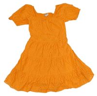 Oranžové plátěné děrované šaty Primark