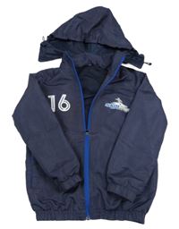 Tmavomodrá šusťáková sportovní bunda s odepínací kapucí 