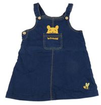 Tmavomodré teplákovo/riflové laclové šaty s medvídkem Pú C&A