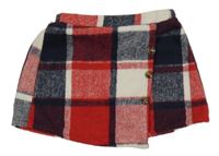 Červeno-tmavomodro-bílá kostkovaná skort sukně Shein