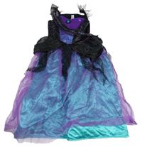 Kostým - Černo-barevné saténovo/síťované šaty Tu