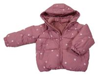 Růžová šusťáková prošívaná zimní puntíkatá bunda s kapucí Dunnes
