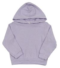 Levandulová žebrovaná úpletová oversize mikina s kapucí H&M