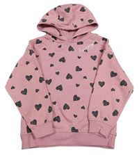 Starorůžová mikina se srdíčky a stříbrným nápisem a kapucí PRIMARK