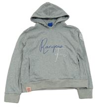 Šedá melírovaná fotbalová mikina Rangers a kapucí 