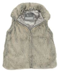 Šedo-smetanová kožešinová podšitá vesta Tu